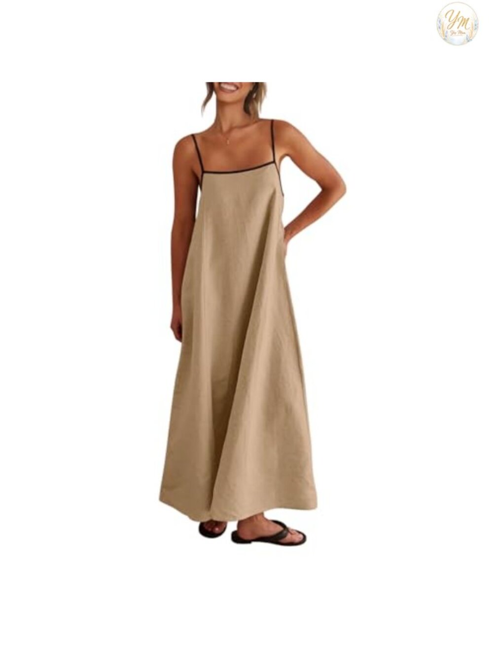 Linen Spaghetti Strap Maxi Dress with Pockets Boho Summer Sundress